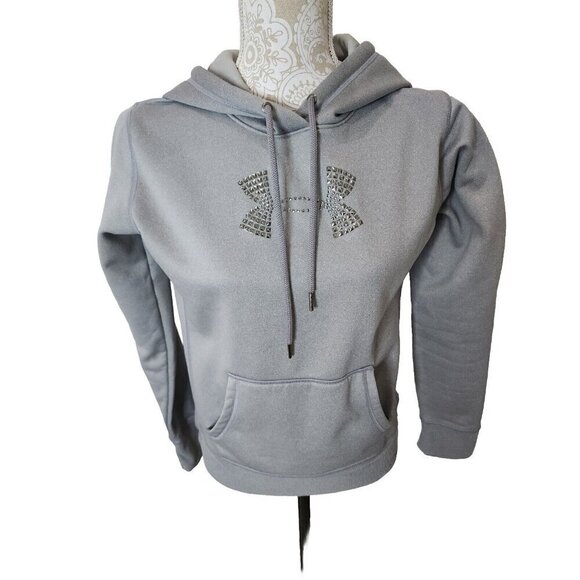 Under Armour Hoodie Gray Cold Gear Bling Kangaroo Pocket Women's Small - Picture 1 of 8